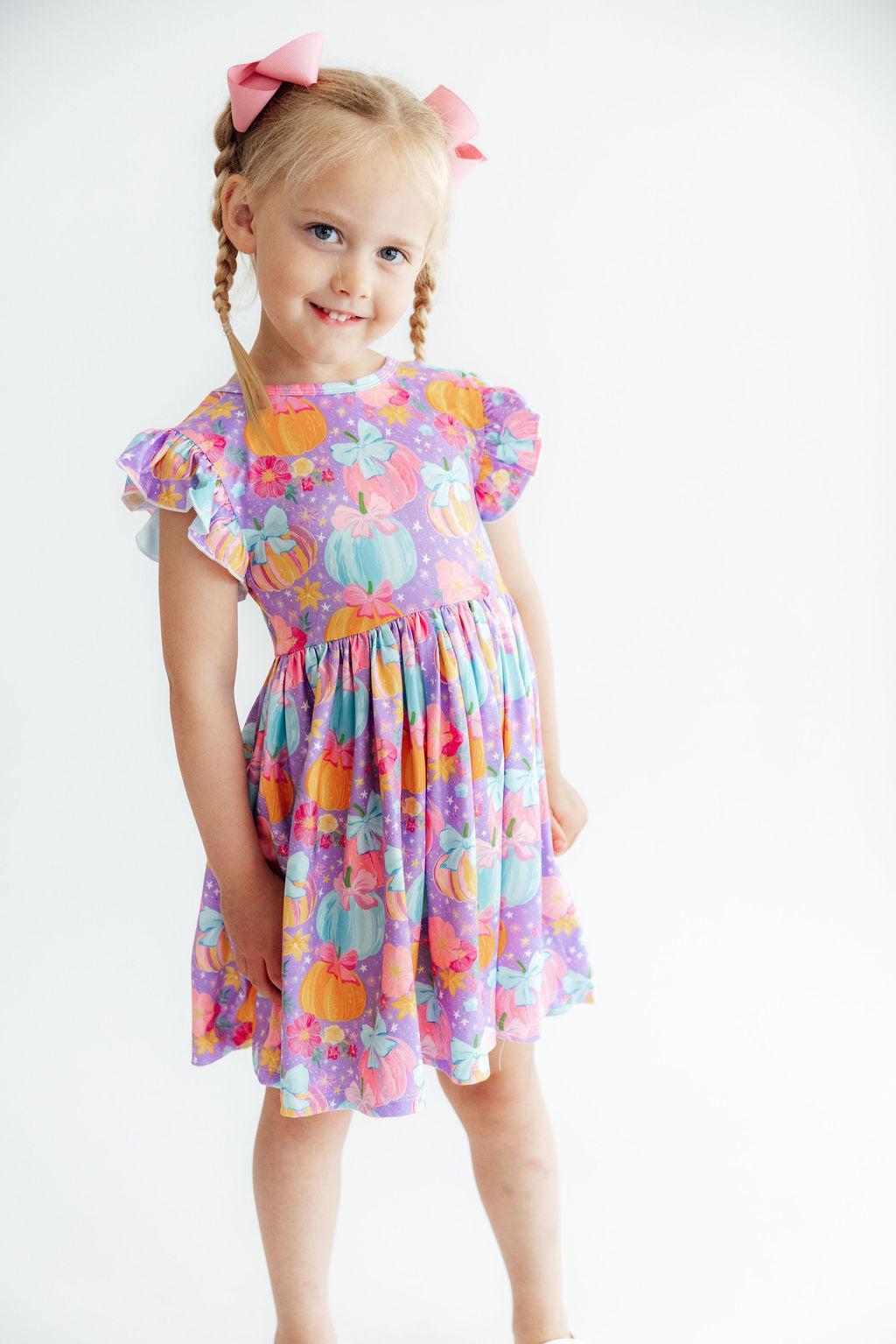 Autumn Sparkle Flutter Sleeve Twirl Dress
