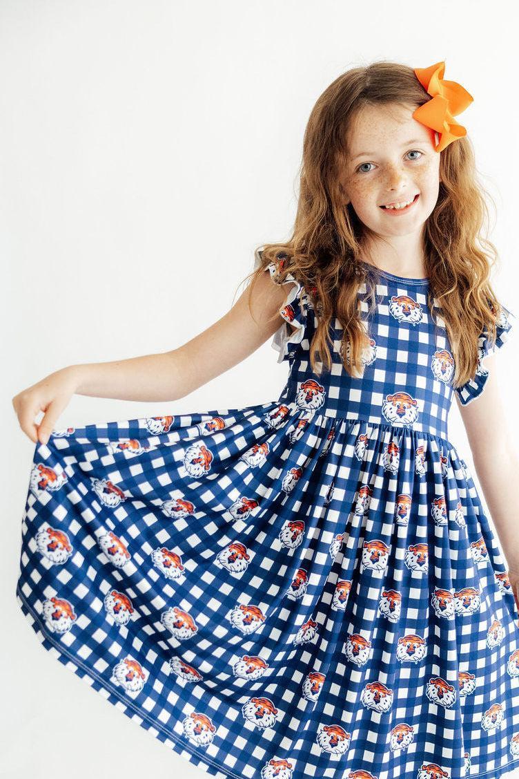 Auburn Plaid Aubie Flutter Twirl Dress