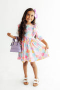 Colorful Carnations 3/4 Sleeve Ruffle Twirl Dress