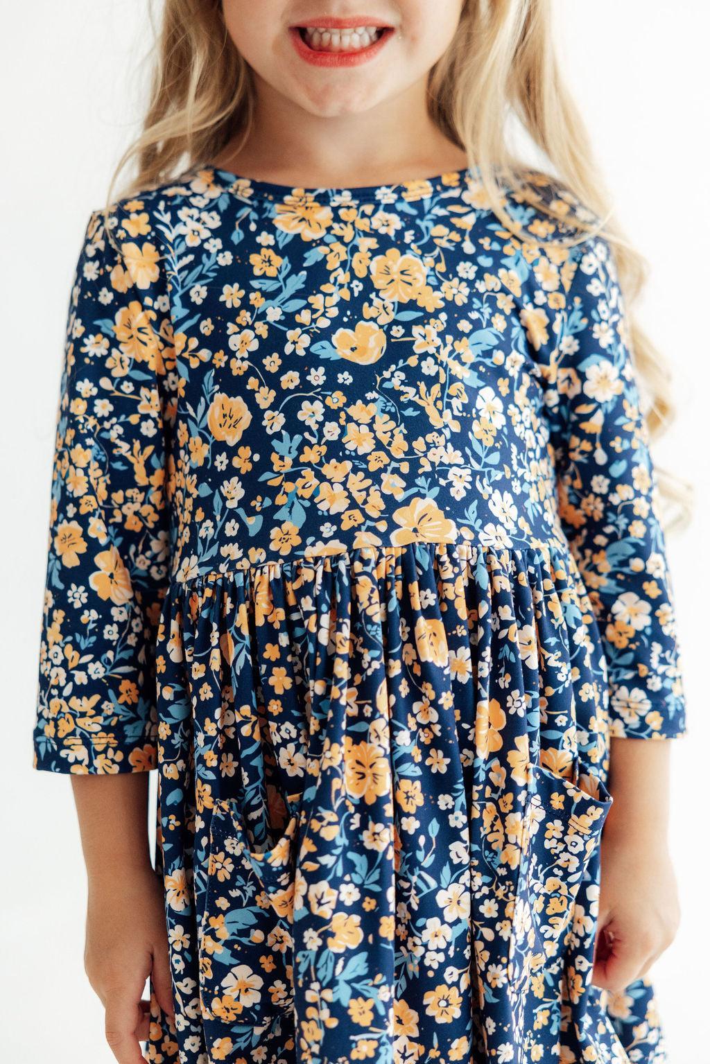 Marigold Moon 3/4 Sleeve Pocket Twirl Dress