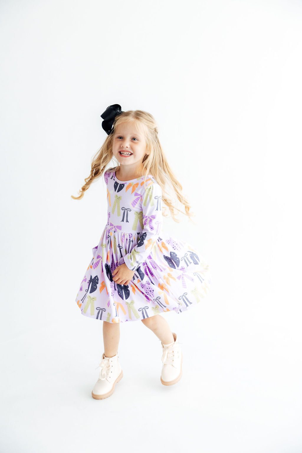 Tied with a Boo Lavender L/S Pocket Twirl Dress