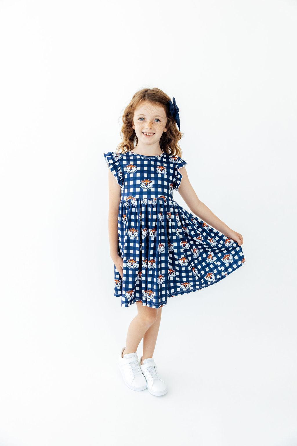 Auburn Plaid Aubie Flutter Twirl Dress