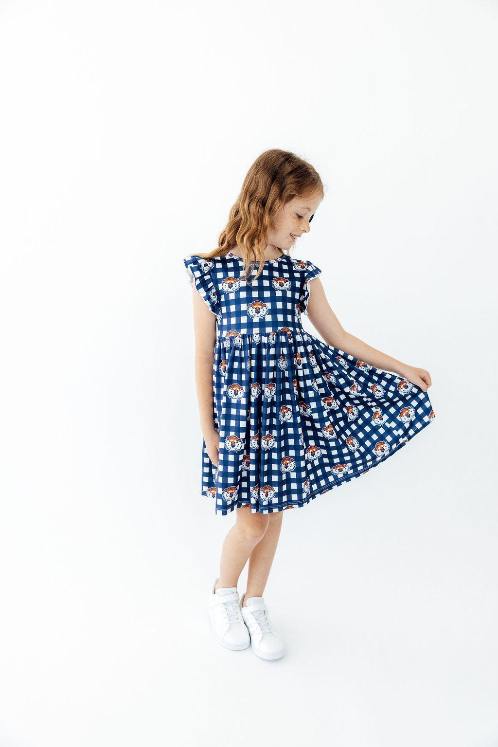 Auburn Plaid Aubie Flutter Twirl Dress