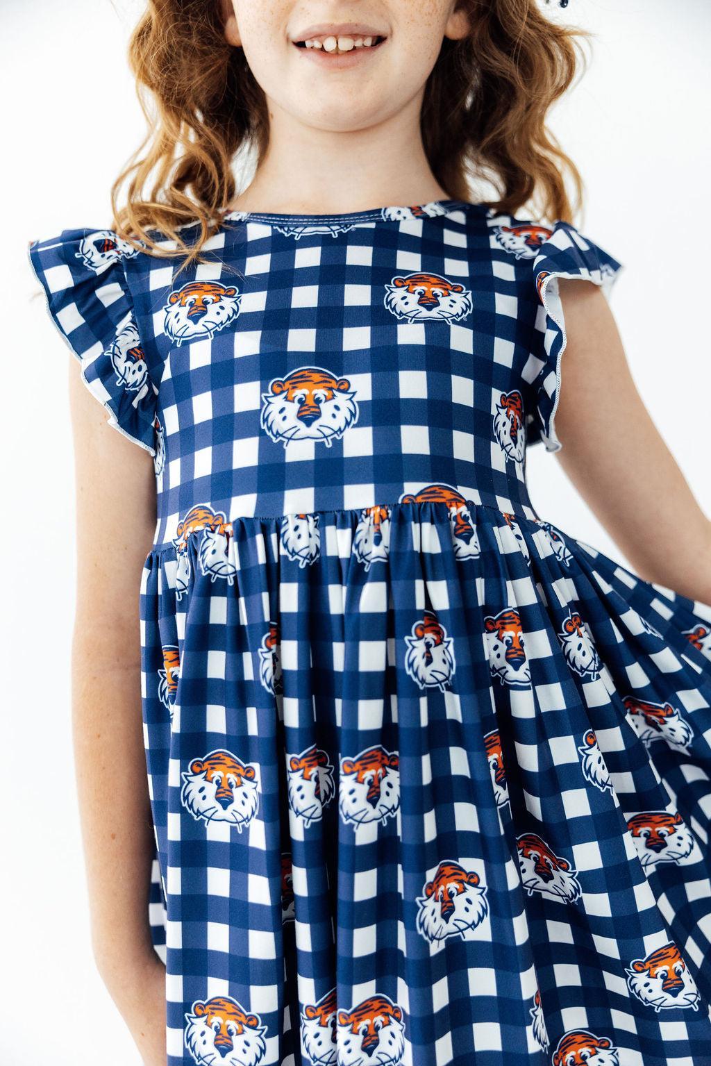 Auburn Plaid Aubie Flutter Twirl Dress