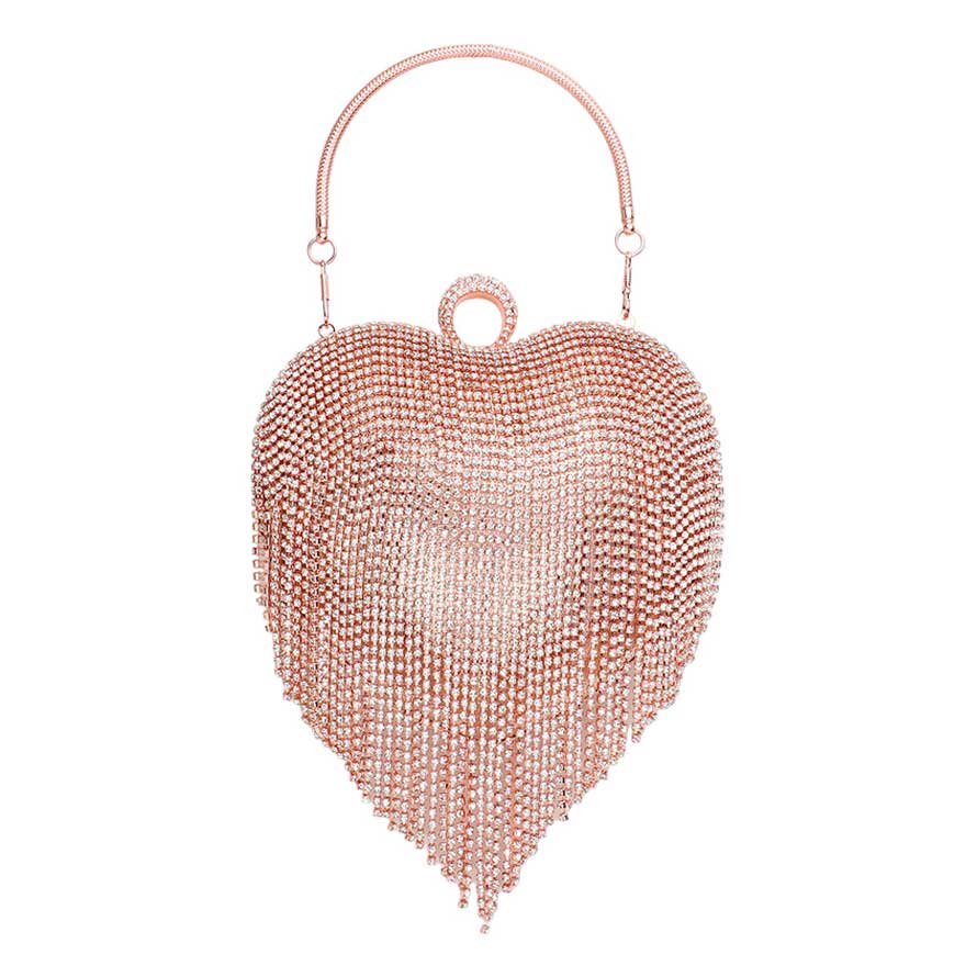Rhinestone Fringe Heart Evening Tote Clutch Crossbody Bag - DRL Fashion | Women & Men's Clothing