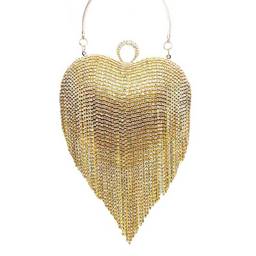 Rhinestone Fringe Heart Evening Tote Clutch Crossbody Bag - DRL Fashion | Women & Men's Clothing