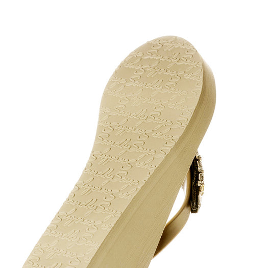 Smith - Gold Leaves Rhinestone Mid Wedge Flip Flops